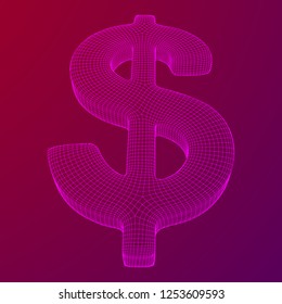 Dollar sign. Wireframe low poly mesh vector illustration. Money, rich, business concept