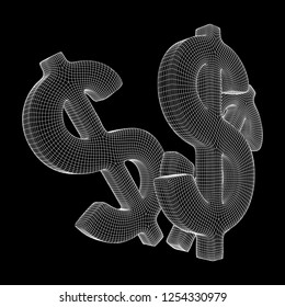 Dollar sign. Wireframe low poly mesh vector illustration. Money, rich, business concept