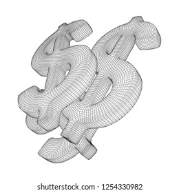 Dollar sign. Wireframe low poly mesh vector illustration. Money, rich, business concept