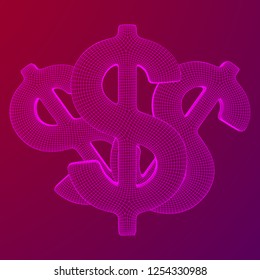 Dollar sign. Wireframe low poly mesh vector illustration. Money, rich, business concept