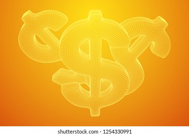 Dollar sign. Wireframe low poly mesh vector illustration. Money, rich, business concept