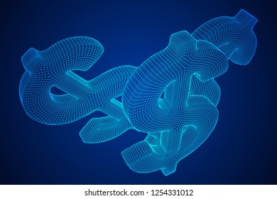 Dollar sign. Wireframe low poly mesh vector illustration. Money, rich, business concept