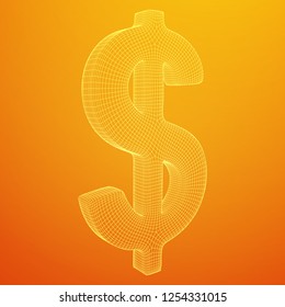 Dollar sign. Wireframe low poly mesh vector illustration. Money, rich, business concept