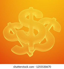Dollar sign. Wireframe low poly mesh vector illustration. Money, rich, business concept