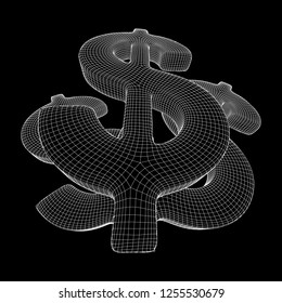 Dollar sign. Wireframe low poly mesh vector illustration. Money, rich, business concept