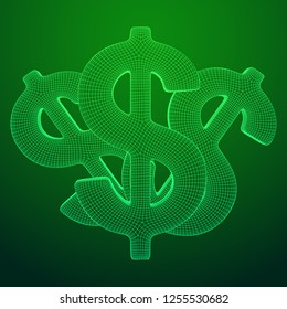 Dollar sign. Wireframe low poly mesh vector illustration. Money, rich, business concept