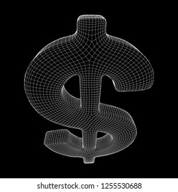 Dollar sign. Wireframe low poly mesh vector illustration. Money, rich, business concept
