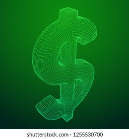 Dollar sign. Wireframe low poly mesh vector illustration. Money, rich, business concept