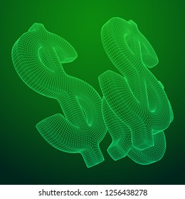 Dollar sign. Wireframe low poly mesh vector illustration. Money, rich, business concept