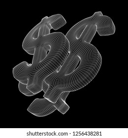 Dollar sign. Wireframe low poly mesh vector illustration. Money, rich, business concept
