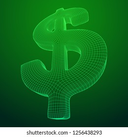 Dollar sign. Wireframe low poly mesh vector illustration. Money, rich, business concept