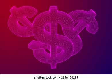 Dollar sign. Wireframe low poly mesh vector illustration. Money, rich, business concept
