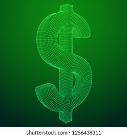 Dollar sign. Wireframe low poly mesh vector illustration. Money, rich, business concept