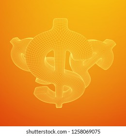 Dollar sign. Wireframe low poly mesh vector illustration. Money, rich, business concept