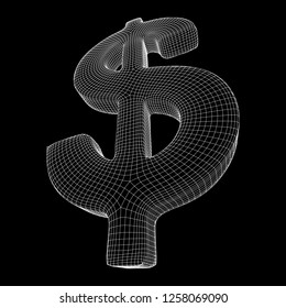 Dollar sign. Wireframe low poly mesh vector illustration. Money, rich, business concept