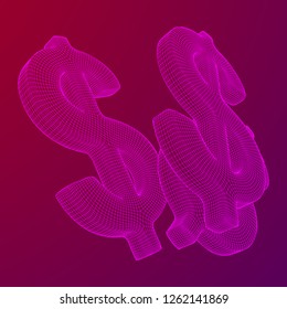 Dollar sign. Wireframe low poly mesh vector illustration. Money, rich, business concept