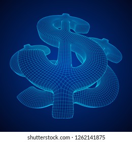 Dollar sign. Wireframe low poly mesh vector illustration. Money, rich, business concept