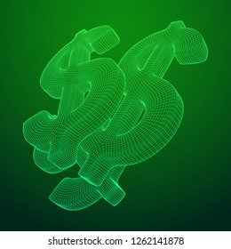 Dollar sign. Wireframe low poly mesh vector illustration. Money, rich, business concept