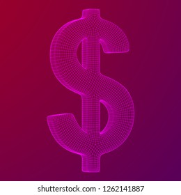 Dollar sign. Wireframe low poly mesh vector illustration. Money, rich, business concept