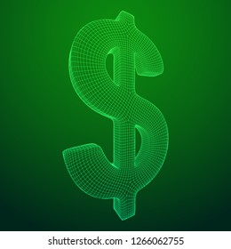 Dollar sign. Wireframe low poly mesh vector illustration. Money, rich, business concept