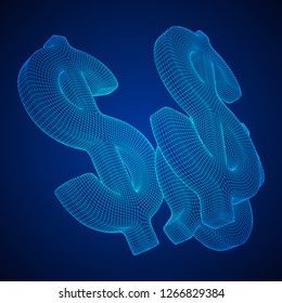 Dollar sign. Wireframe low poly mesh vector illustration. Money, rich, business concept