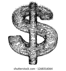 Dollar sign. Wireframe low poly mesh vector illustration. Money, rich, business concept