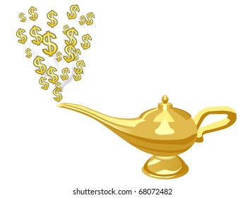 Dollar signs from Aladdin lamp