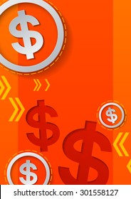 Dollar Signs and Arrows on Orange Background, Vector Illustration