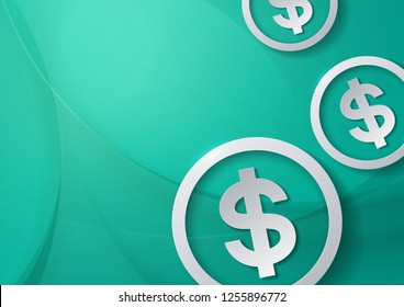 Dollar Signs on Abstract Cyan Background, Vector Illustration