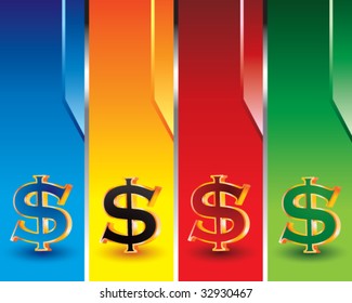 dollar signs on colored banners