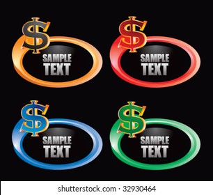 dollar signs on colored swoosh banners