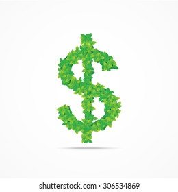 dollar sign,vector alphabet,energy saving concept made from green leaves