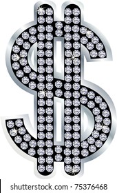 Dollar silver sign with diamonds, vector