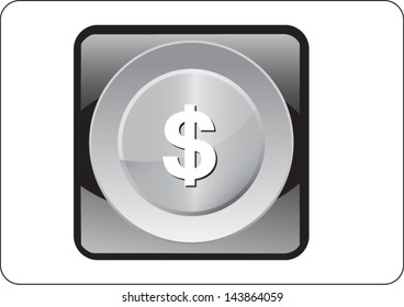 dollar silver square web icon on grey background 