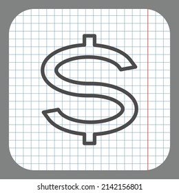 Dollar simple icon vector. Flat desing. On graph paper. Grey background.ai