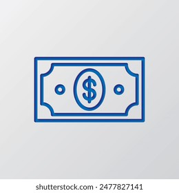 Dollar simple icon, vector. Flat design. Paper cut design. Cutted blue symbol with shadow. Gray background.ai
