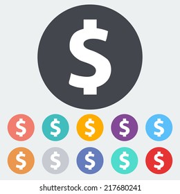 Dollar sing. Single flat icon on the circle. Vector illustration.