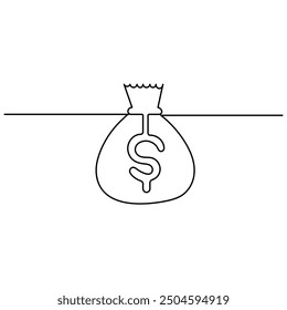 Dollar  single line art, continuous one line drawing of  Isolated outline vector art

