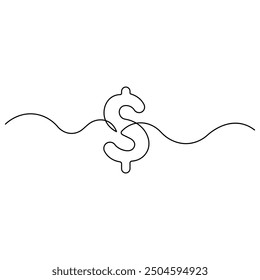 Arte de una sola línea del dólar, dibujo continuo de una línea del Arte vectorial aislado del contorno

