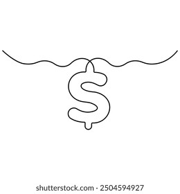 Arte de una sola línea del dólar, dibujo continuo de una línea del Arte vectorial aislado del contorno

