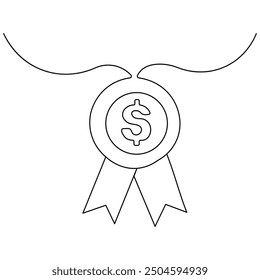 Dollar  single line art, continuous one line drawing of  Isolated outline vector art

