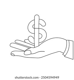 Dollar  single line art, continuous one line drawing of  Isolated outline vector art

