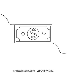 Dollar  single line art, continuous one line drawing of  Isolated outline vector art

