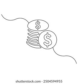 Dollar  single line art, continuous one line drawing of  Isolated outline vector art

