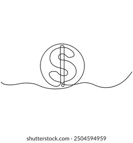 Dollar  single line art, continuous one line drawing of  Isolated outline vector art

