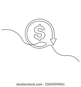 Dollar  single line art, continuous one line drawing of  Isolated outline vector art

