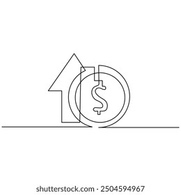 Dollar  single line art, continuous one line drawing of  Isolated outline vector art

