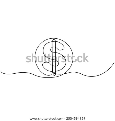 Dollar  single line art, continuous one line drawing of  Isolated outline vector art

