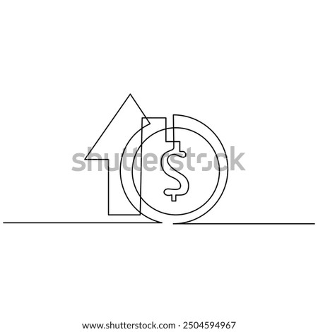 Dollar  single line art, continuous one line drawing of  Isolated outline vector art

