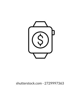 Dollar and smart watch. Mobile payment, digital finances. Pixel perfect, editable stroke vector icon